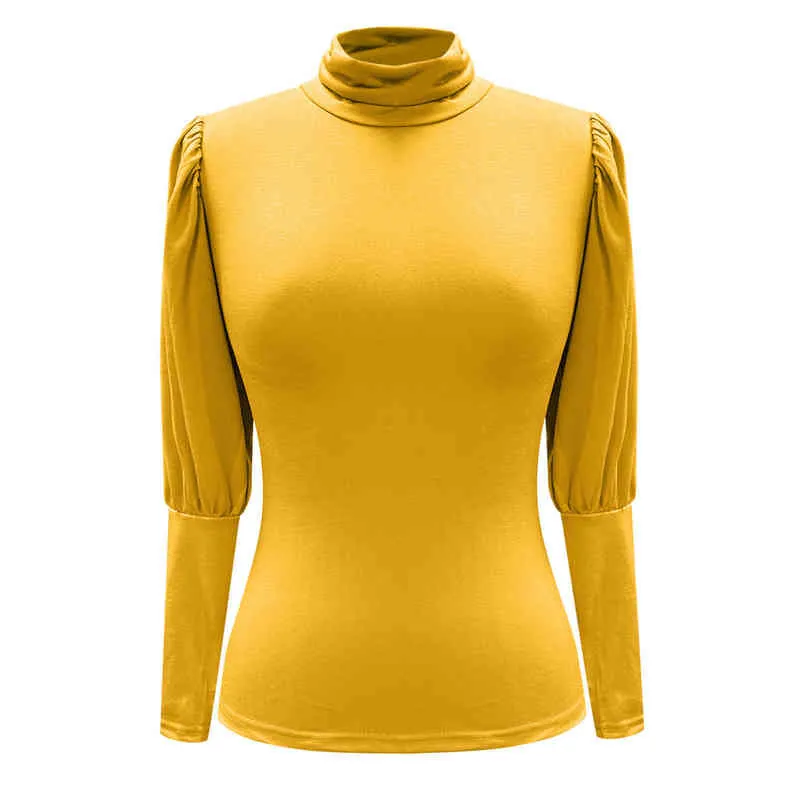 Nowy jesień zimowy golf szczupły bluzki Bluzki Kobiety Solidny kolor koszule z rękawami swobodne topy z długim rękawem Blusas Mjer L220705