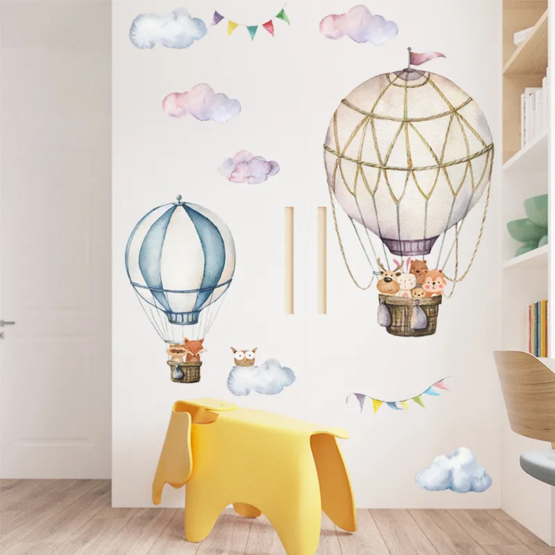 Dessin animé ballon à air animaux des bois pépinière mur Art autocollant Stickers papier peint amovible affiches enfant chambre décoration de la maison 220613