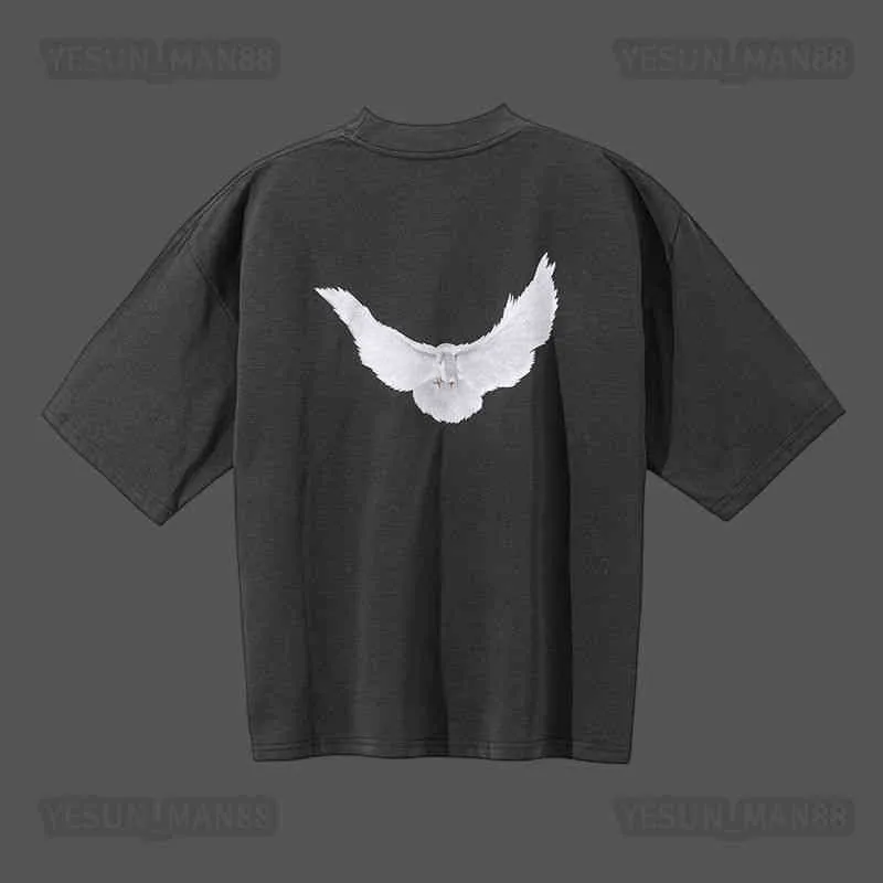 Projektant Kanyes Classic Wests T Shirt Three Party Wspólne pokój Gołębi się z praniem woda krótkie rękawy High Street Mens and Women Yzys TEES 181