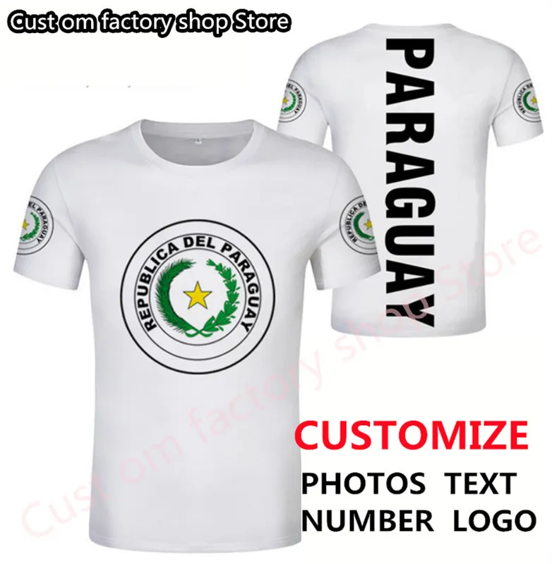 Paraguay DIY Kostenloses individuelles T-Shirt Flagge Emblem Paraguay Schwarze T-Shirts Republik Name Nummer Personalisiertes spanisches T-Shirt 220616