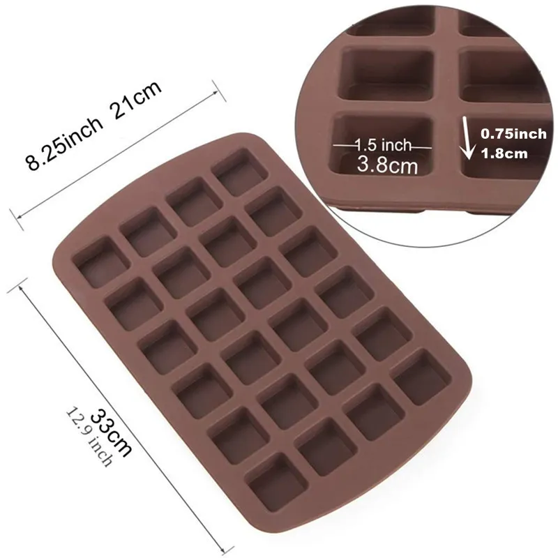 24 Cavitives Mini Brownie silikonowa forma lodowa Taca Square silikonowa forma czekoladowa