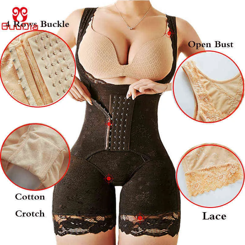 Guudia Mujeres Cuerpo completo Shaper Busto abierto Más delgado Control de barriga sin costuras Fajas Body Control de barriga Butt Lifter Body L220802