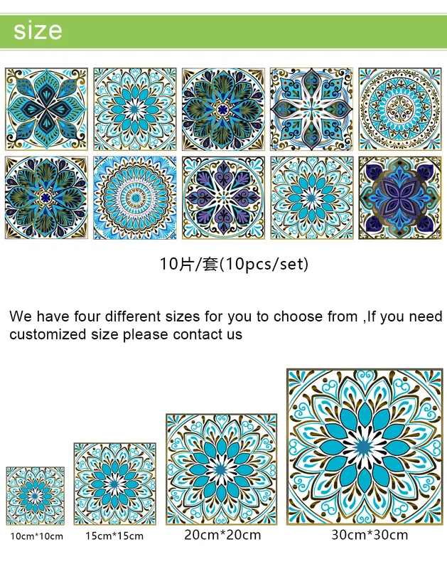 10st Set Mandala Crystal Hard Film Tiles Wall Stickers Kök Badrumsgarderobsdekoration Art Mural Waterproof PVC Decal 220716