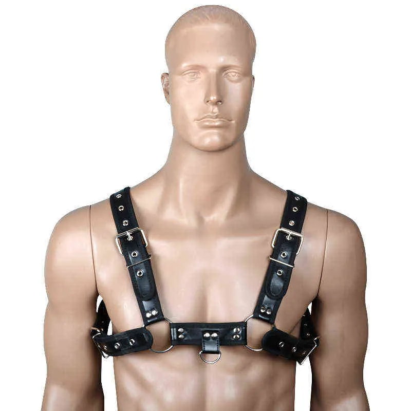 Nxy Sm Bondage Male Pu Leather Lingerie Adjustable Bdsm Sexy Chest Harness Belt Restraint Strap Body Flirting Sex Toys for Gay Men 220423