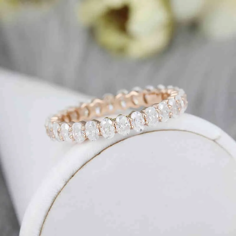CxsJeremy Solid 14K Rose Gold Oval Cut Moissanite Engagement Ring Vintage Full Eternity Stacking Bridal Promise Anniversary Gift