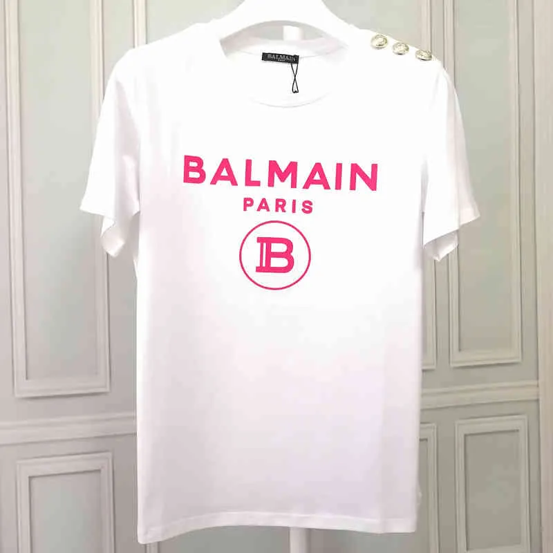 balman brand short sleeve qiaoxinreba Qiwei same half sleeve red flocked letter balman T-shirt shoulder gold button