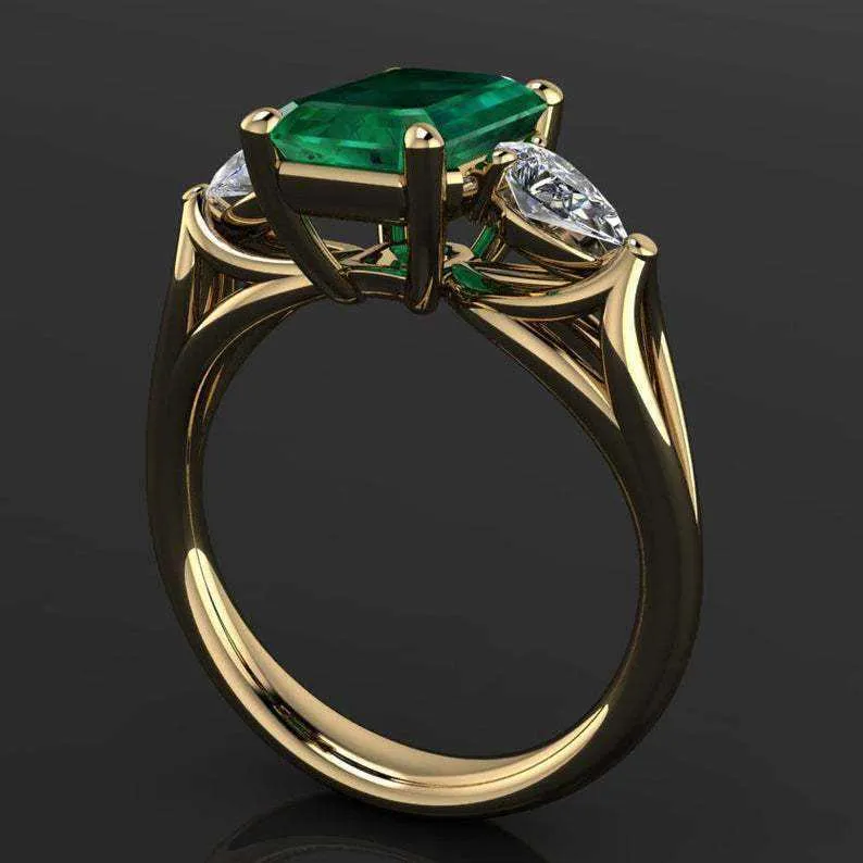 14K Altın Takı Yeşil Zümrüt Yüzüğü Kadınlar İçin Bague Diamant Bizuteria Anillos De Pure Emerald Gemstone 14K Kadınlar İçin Altın Yüzük Y6905752