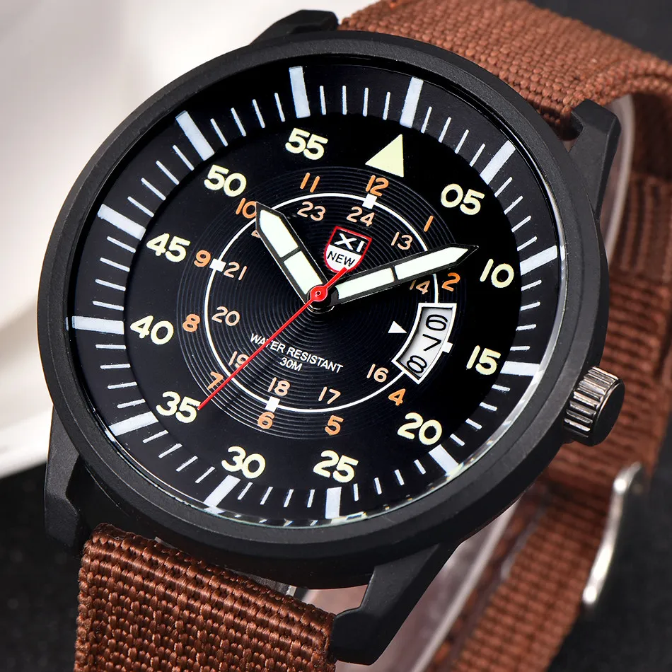 Военнослужащие Quartz Watch Black Dial Date Luxury Sport Watch Watch Автоматические роскошные часы водонепроницаемые Relogio Masculino Watch