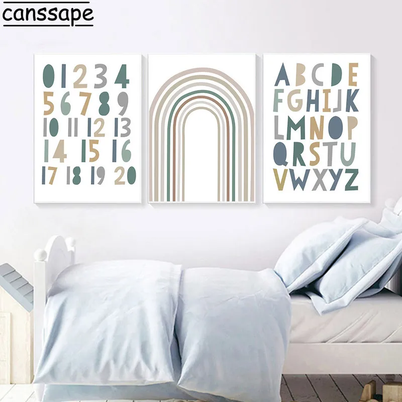 Anpassat namn Wall Eon Canvas Målning Rainbow S Nursery ABC Art Prints Letter Poster Mural Baby Room Decor 220614