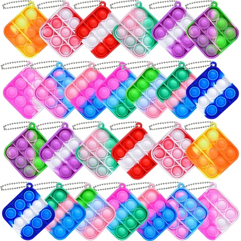 12/Mini Pop Push Fidget Toy Pack Porte-clés Fidget Toy Bulk Anti-Anxiété Stress Relief Hand Toys Set pour Enfants Adultes Cadeaux 220524