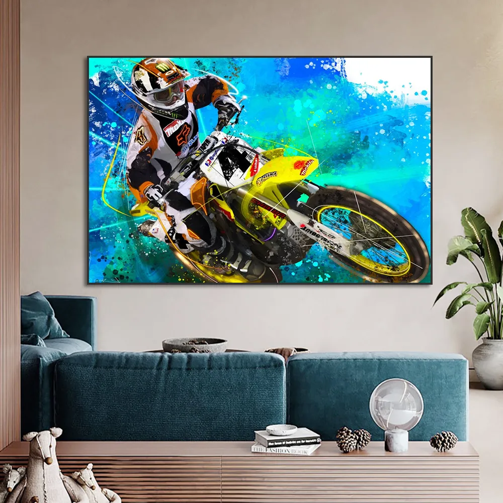 Motorcycle Championship Watercolor Graffiti Motorcycle Racers Canvas Painting Wall Art Posters for Bedroom Home Decoration