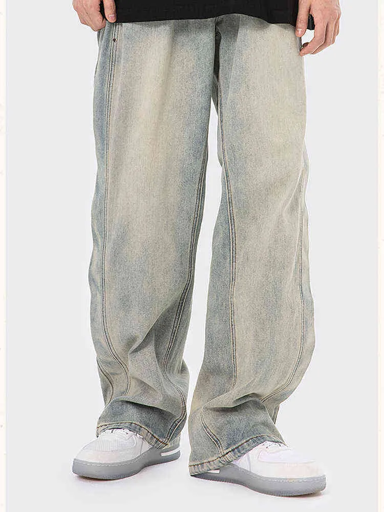American High Street Yellow Mud Jeans Female Blue Grey Summer Thin Split Straight Loose Neutral Casual Pants Denim Pants L220726