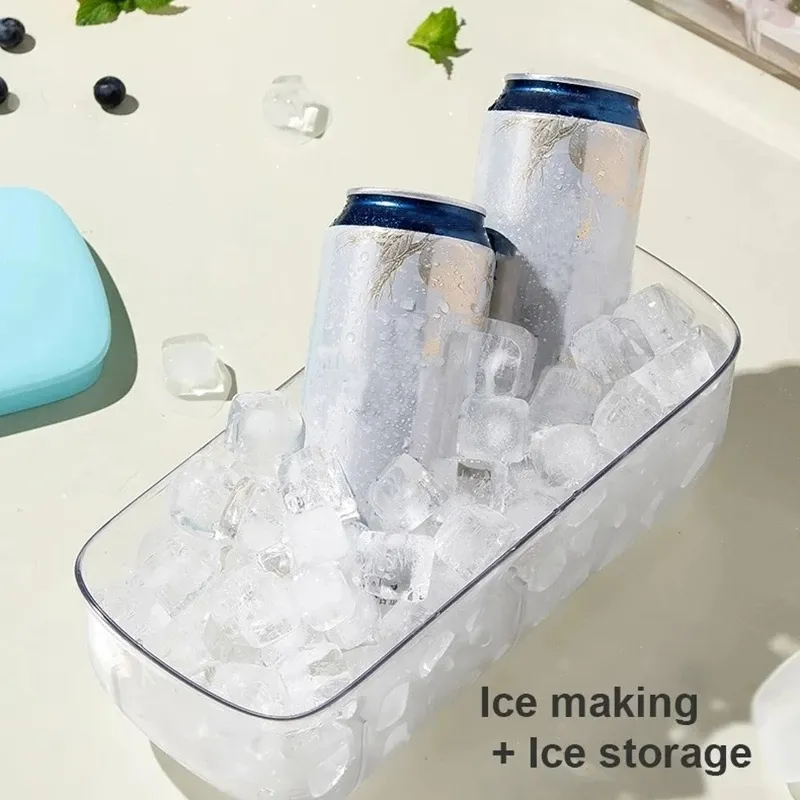 Press Type Ice Maker Silicone Ice Cube Tray Making Mold Creative Storage Box Lid Trays Bar Kitchen Square Cubic Container Box 2206223K