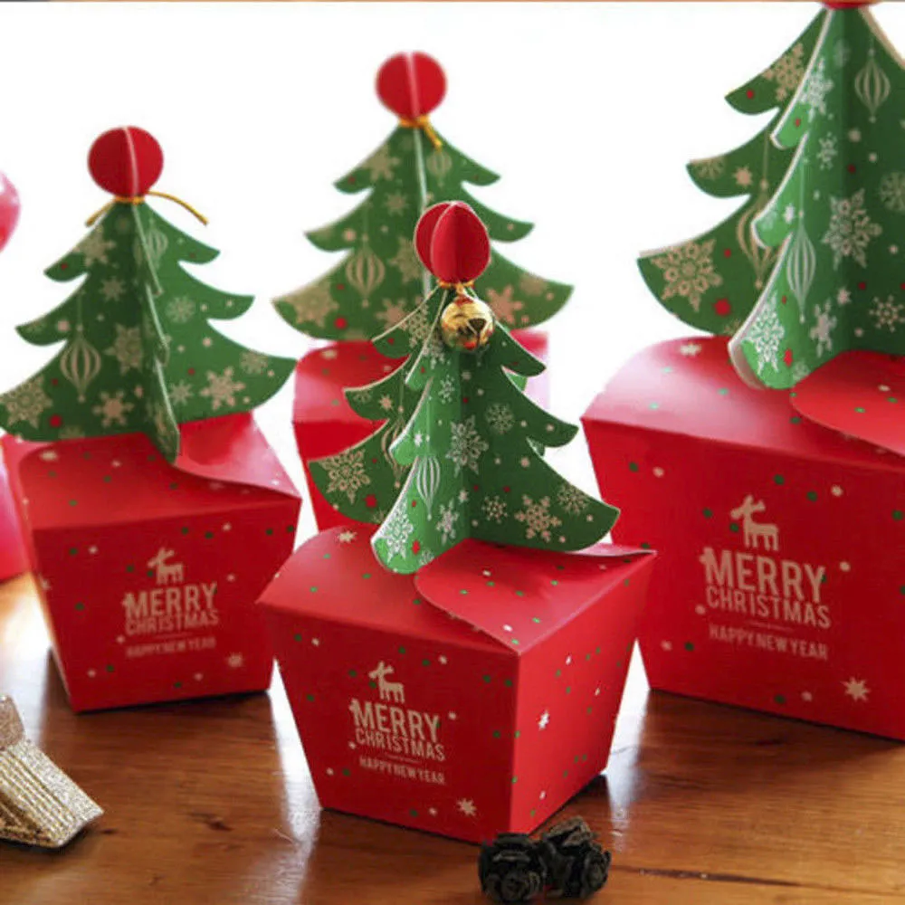 11.5x11.5cm Kerstboom Verpakking Sag Sag Dift Cookie Box Apple Dozen Met Bells Party Decoratie Gift Box voor Kid