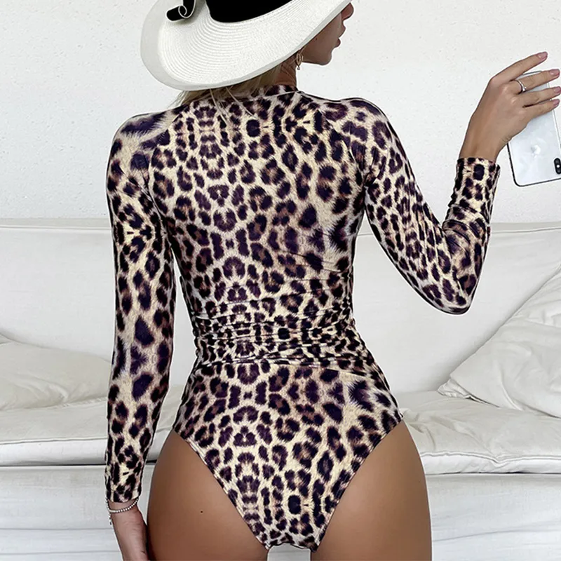Zomer luipaard print bikini bodysuit sexy hard pack verstelbare badmode mode push omhoog backless zwempak 220505