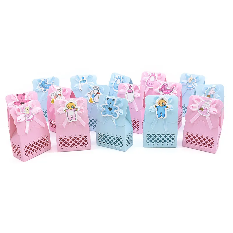 귀여운 베이비 샤워 선물 상자 사탕 상자 소년 소녀 베이비 샤워 호의 가방 키즈 생일 파티 성별 공개 파티 용품 220420