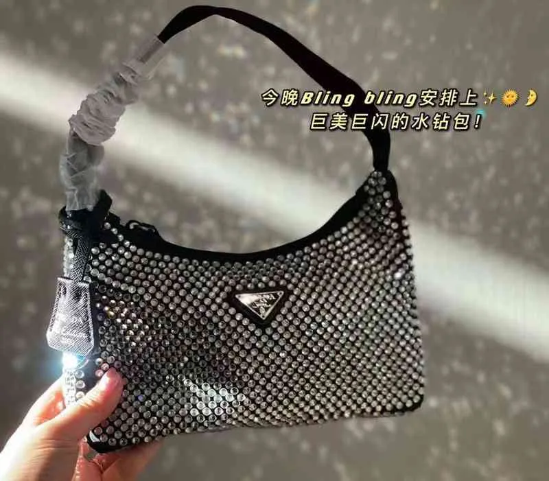 neue Kristall-Hobo-Unterarmtasche, Strass-Tasche 2000, riesige Flash-Einzel-Umhängetasche, Bling voller Diamanten in