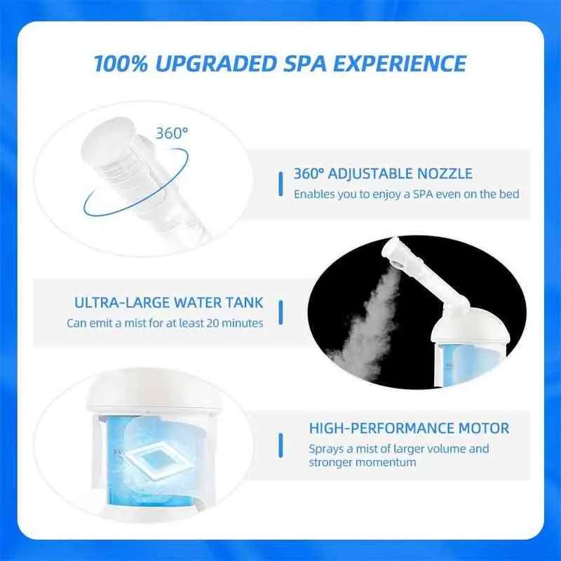 Vapore facciale con 360° Nano Ugello Atomizzatore idratante la pelle calda Aromaterapia Disinfezione con ozono Umidificatore 220505