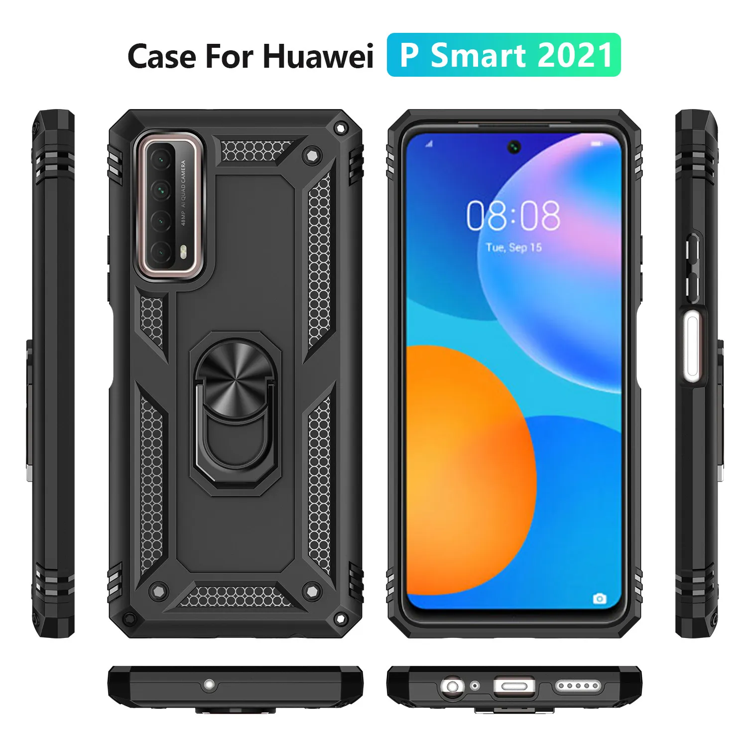 Casos de telefone de armadura para Huawei P Smart 2019 2020 2021 P30 P40 Lite Mate 30 40 Pro Plus Suporte de anel de tampa magnético do carro