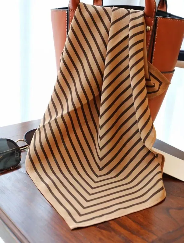 Suécia marca totem luxo feminino lenço quadrado de seda pura senhora bandanna listra design simples lenço 2205183423507