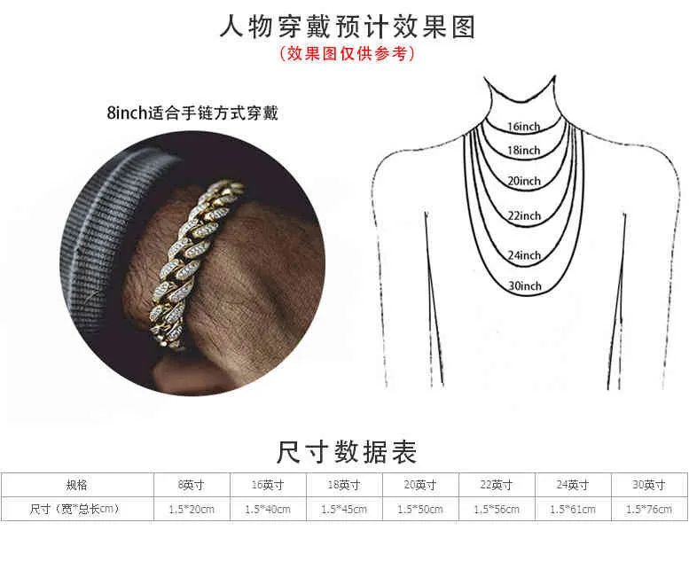 Bracelet de bijoux pour hommes hip-hop plein de diamants article collier cubain chaud