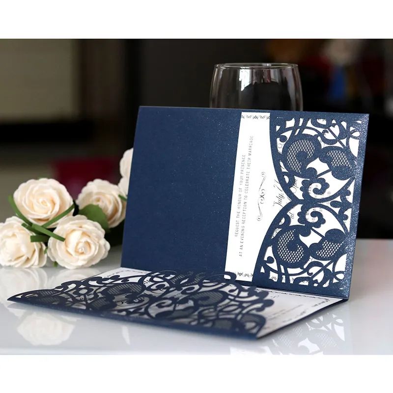 Blue White Elegant Laser Cut Wedding Invitation Greeting Card Customize Business With RSVP Cards Decor Party Supplies 220711