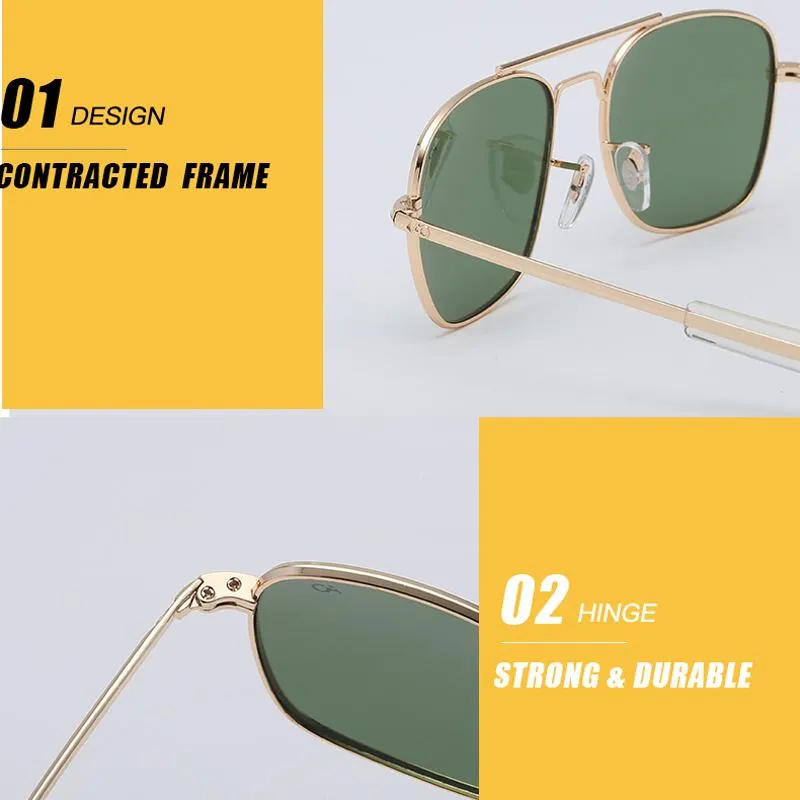 Gafas de sol con Case Aviation Ao Men Diseñador Gafas Sol para el ejército estadounidense Militar Military Glass lente Carton268m