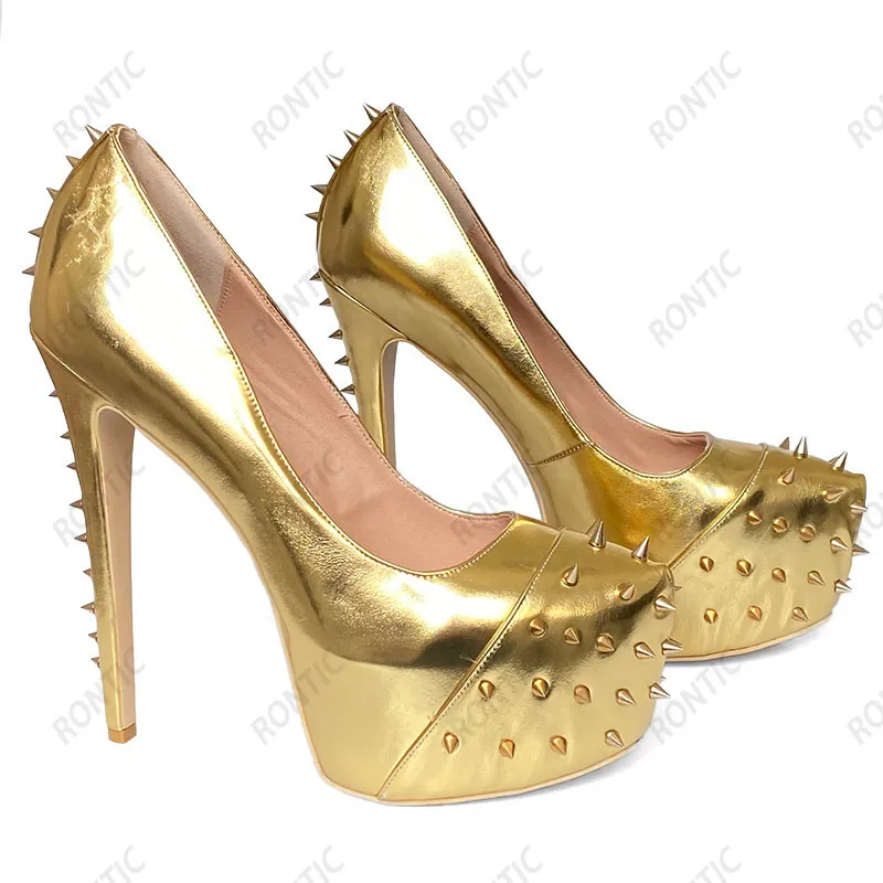 Rontic nouveauté femmes plate-forme pompes Sexy talons aiguilles bout rond magnifique or argent Cosplay chaussures femmes taille américaine 5-20