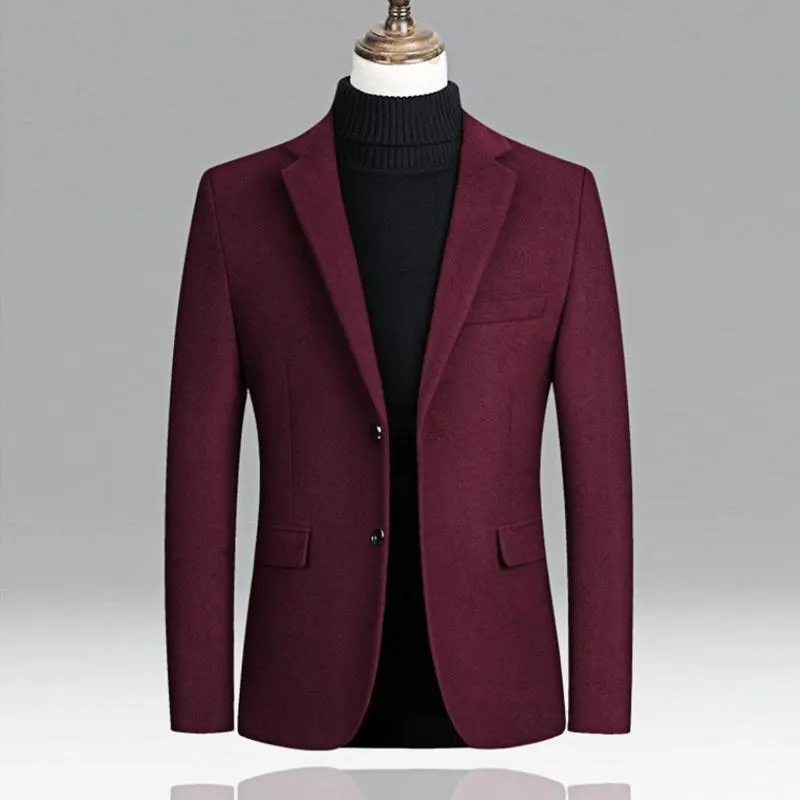 Autunno Inverno Uomo Blazer Abiti da lavoro casual Due bottoni Risvolto Manica lunga Cappotto di lana Cappotto Moda uomo Slim Blazer 220409