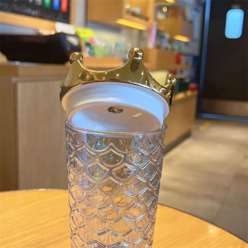 Starbucks verre paille tasse anniversaire couronne d'or déesse eau tasse rêve coloré écailles de poisson tasse avec couvercle