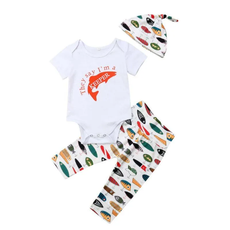 Ensembles de vêtements 0-18M été infantile enfants bébé garçon filles tenues en coton vêtements lettre barboteuse hauts + pantalons longs + chapeau