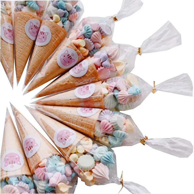 50 pçslote DIY saco de doces favores de casamento festa de aniversário decoração doce celofane transparente cone armazenamento com bolsas de organza 220815