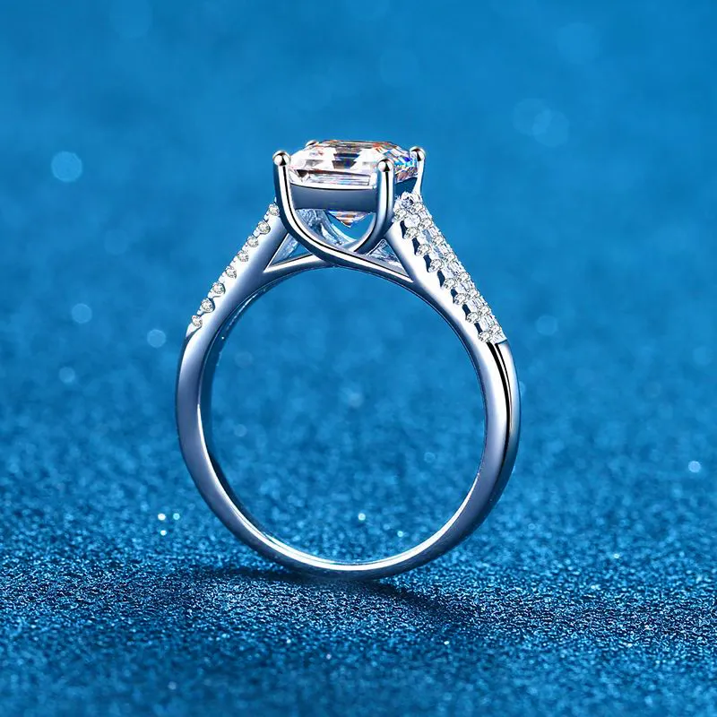2ct Ceried Asscher Cut Moissanite Anillos de compromiso de Rhodium Capeedio 925 Silver Diamond Wedding Band Passing Ring Juego de anillo perfecto3924283