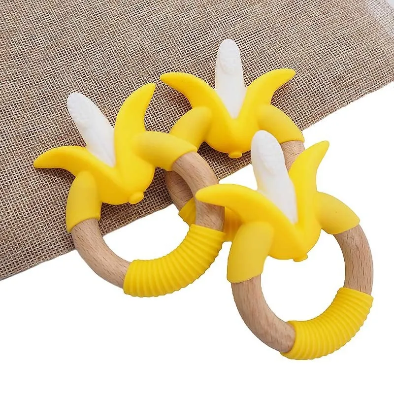 Chenkai Banaan Banana Silicone Silicone деревянный провод Baby Creetether для DIY детского медсестер жевать подвесной цепь игрушки 220507