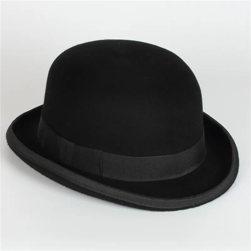 4Size 100% Wool Women Men Bowler Hat Pure Crushable Dome Fedora Hat Traditional Billycock Groom Cap 220812