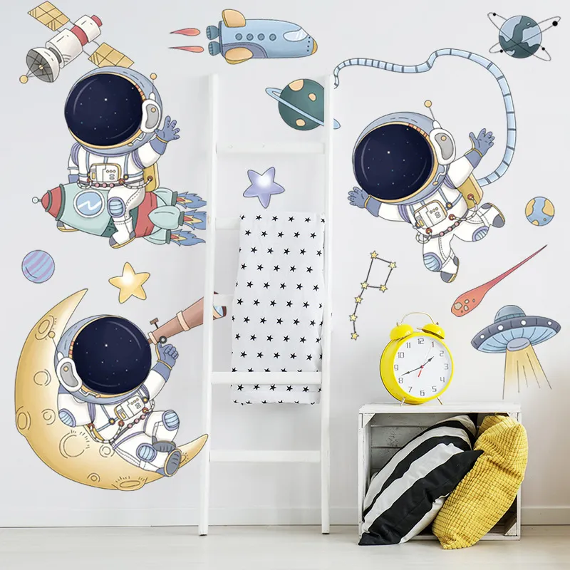 Espace Astronaute Stickers Muraux pour Enfants Chambre Maternelle Décoration Murale Amovible Vinyle PVC Bande Dessinée Stickers Muraux Décor À La Maison 220613