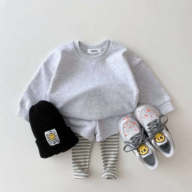 Korean Baby Cotton Kintting Clothing Sets Kids Boy Girls Outfit Spring Autumn Teenage Infant Tracksuit Pullovers Tops+Pants 220326