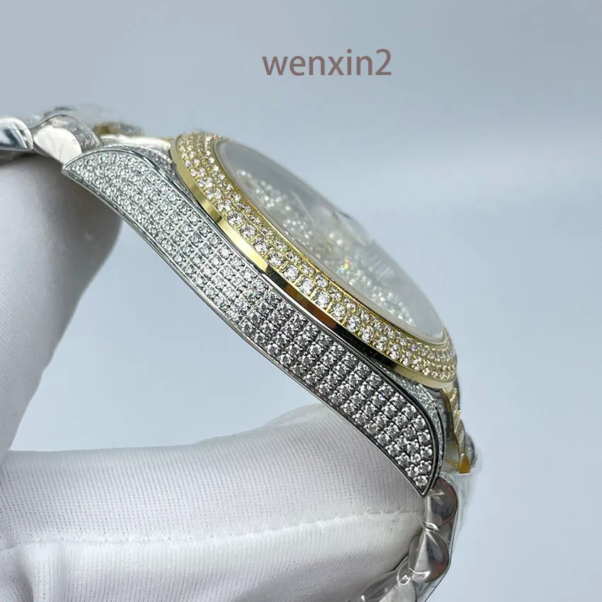 Klassiek vol diamanten herenhorloge Luxe 41 mm mechanisch automatisch roestvrijstalen zwarte Arabische cijfer blauwe wijzerplaat
