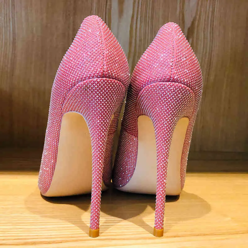 Tikicup Pink Sparkly Bling Women Wedding High Heel Shoes 12cm 10cm 8cm Customize Lady Shiny Pumps Dress Plus Size 33-45220513