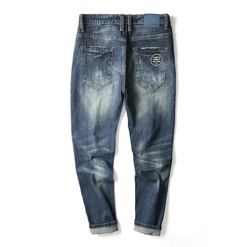 Masowe marki dżinsy proste wiosenne i jesienne Retro Blue Printed Pockets Dżinsy Mężczyźni Wysokiej jakości spodnie Ogółźwięczne 40 cx220401