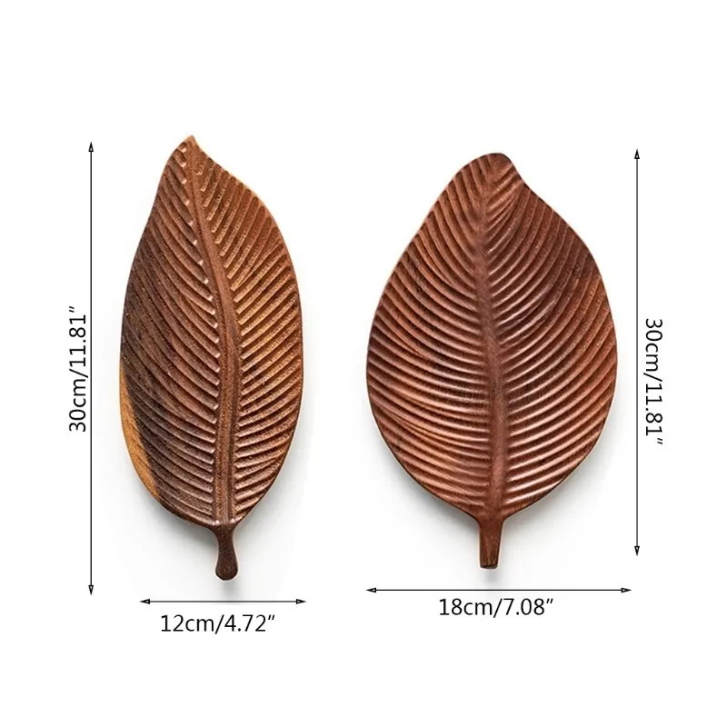 Q9QF木製の葉の形のリフレッシュメントトレイフルーツデザートスナックプレート和風パン装飾食器220418