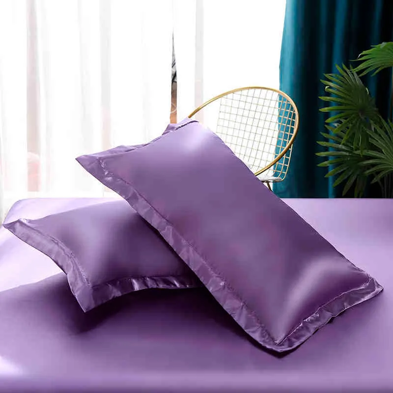 Set copripiumino Queen Purple Plain Dyed Bedding Pla Cool Fiber Quilt Fundas De Edredn King Satin Polyester Bed