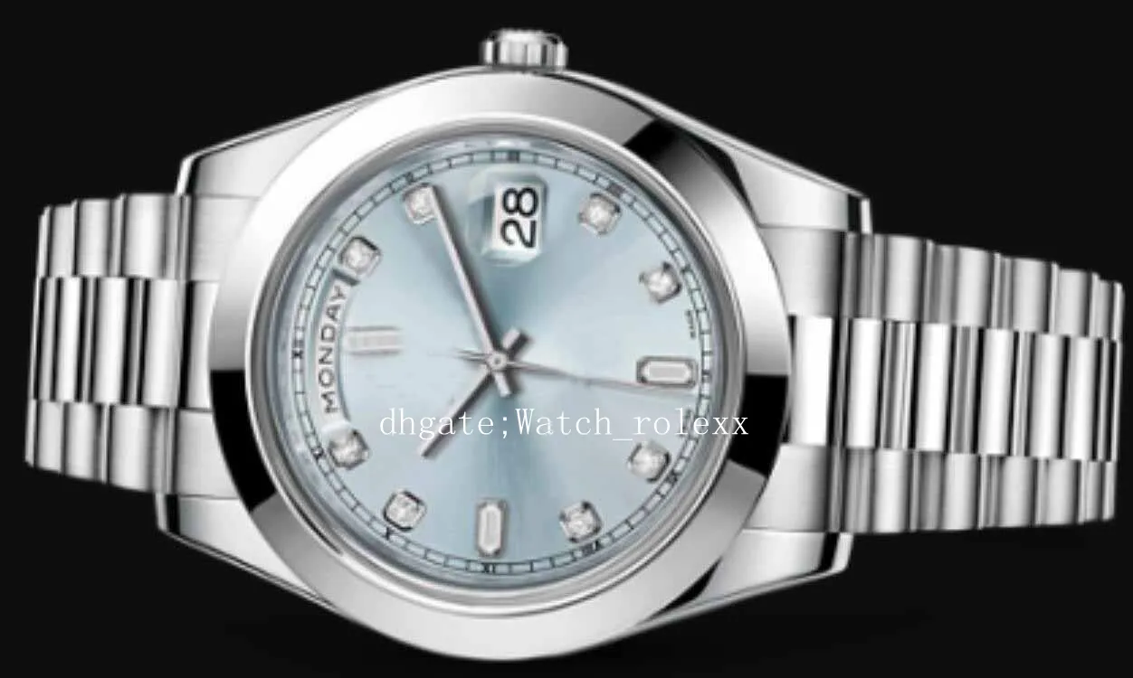 5-gwiazdkowe Super Mens Luksusowe zegarki 228206 Platinum 40 mm Day-Date Ice Blue Arabic Rzadka tarcza Automatyczna moda Zegarek Męska Foldin255i