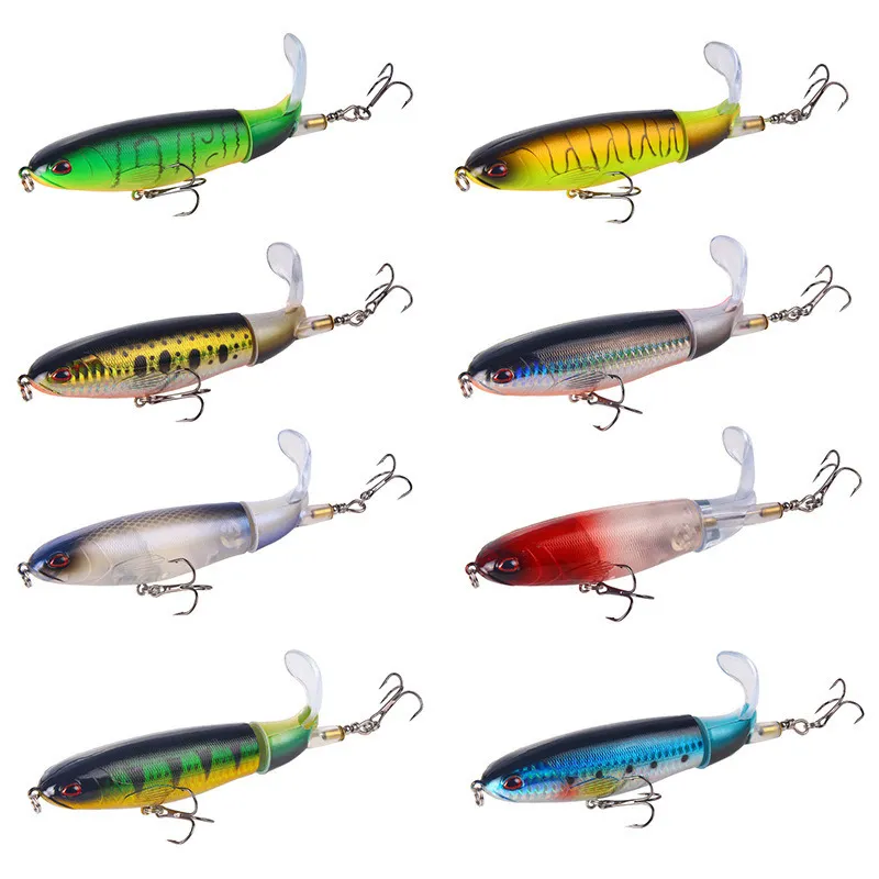 Whopper Plopper 10Cm 14Cm Floating Fishing Lure Artificial Hard Bait Wobbler Rotating Tail Fishing Tackle 3D Eyes 220409291a