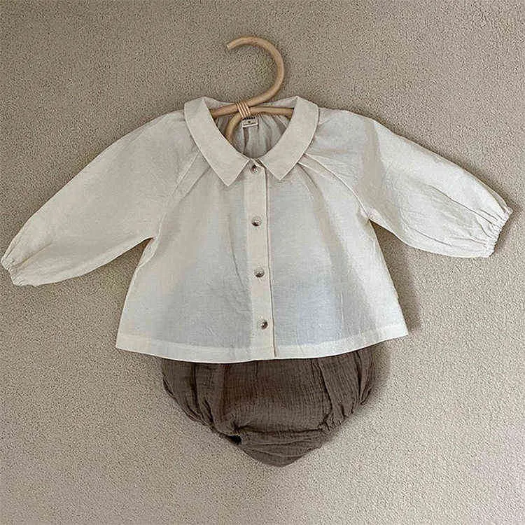 Nuova estate coreana carino neonati maschi ragazza copre set bambola bavero camicia manica lunga lanterna pantaloncini vestito abbigliamento bambini vestito AA220316