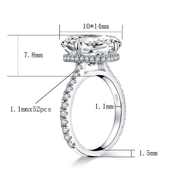 S925 Стерлинговые серебряные обручальные кольца 6ct яйцо -форма алмаз пара обручальное кольцо роскошные украшения Big 2204029607901