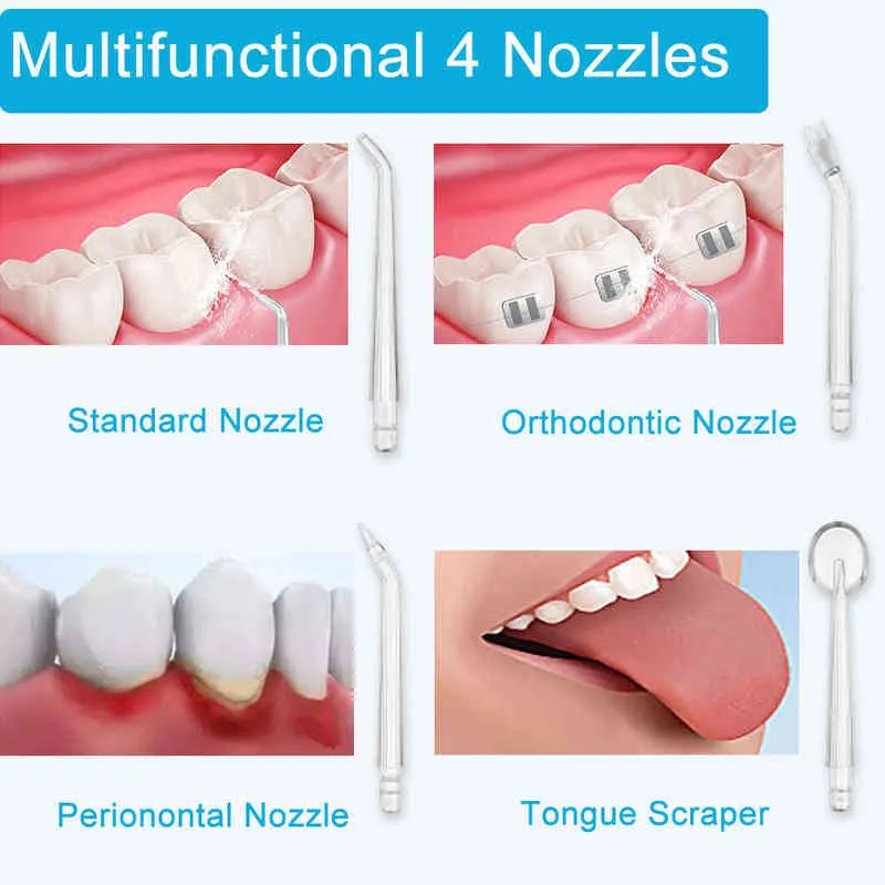 Professionele draagbare orale irrigator Tandtanden Water Flosser Bucal Tooth Cleaner Waterpuls 230 ml Jet Floss 4 220510