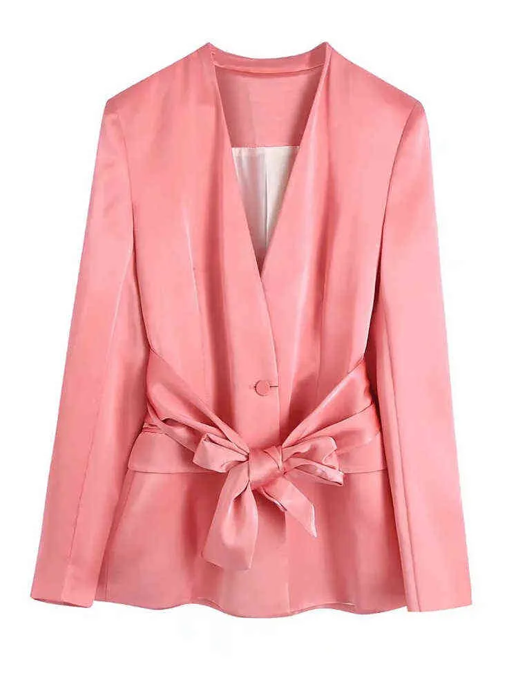 2022 Spring Autumn Women Pink Set Solid Blazer Pants Suit Set Office Lady Jacket med Belt L220725