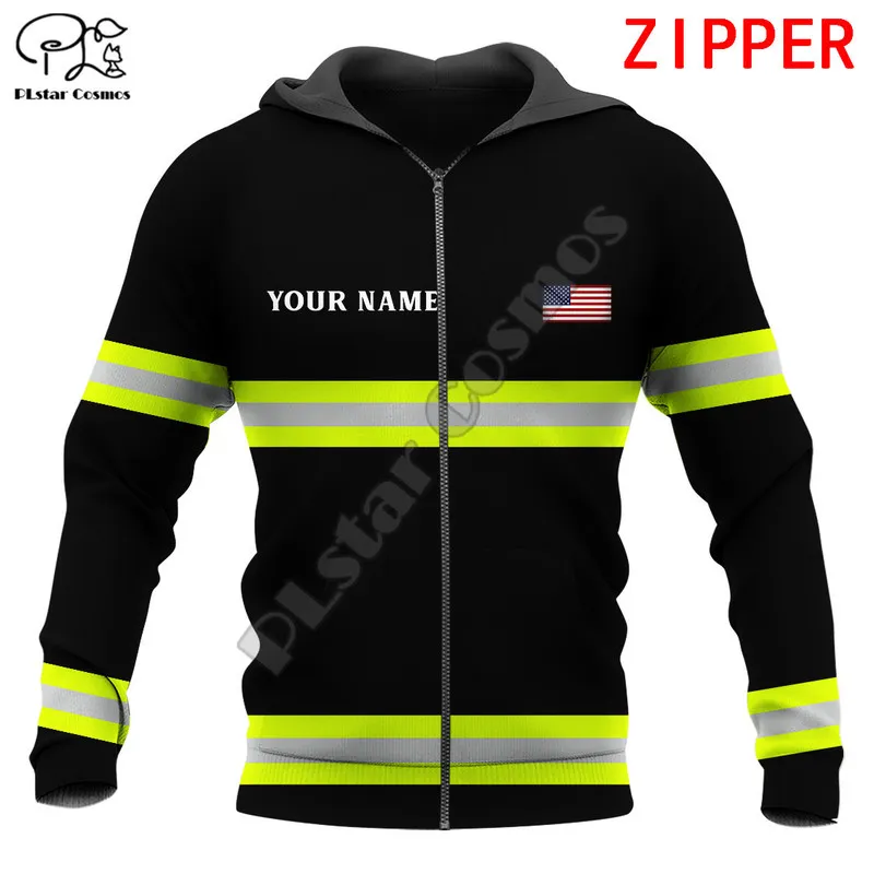 Plstar Cosmos İtfaiyeciler Özelleştirilmiş Adı 3D Baskılı Hoodies Sweatshirts Zip Kapşonlu Erkekler Kadınlar Günlük Sokak Giysesi F05 220707