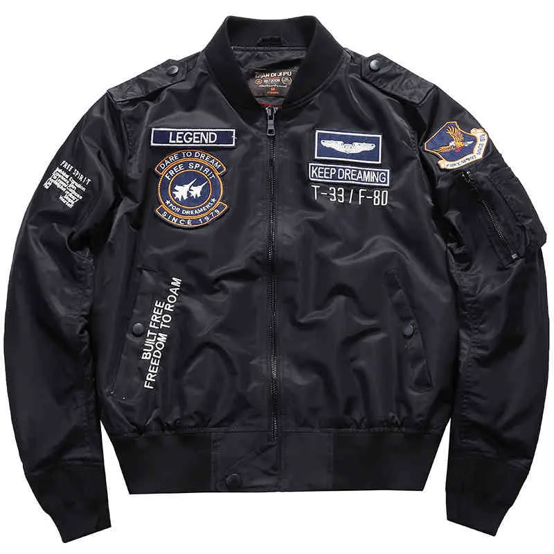 Vår Höst Pilot Jacket Mäns Lösa Broderi Bomber OuterWear Militär Flight Cargo Baseball Coat Man